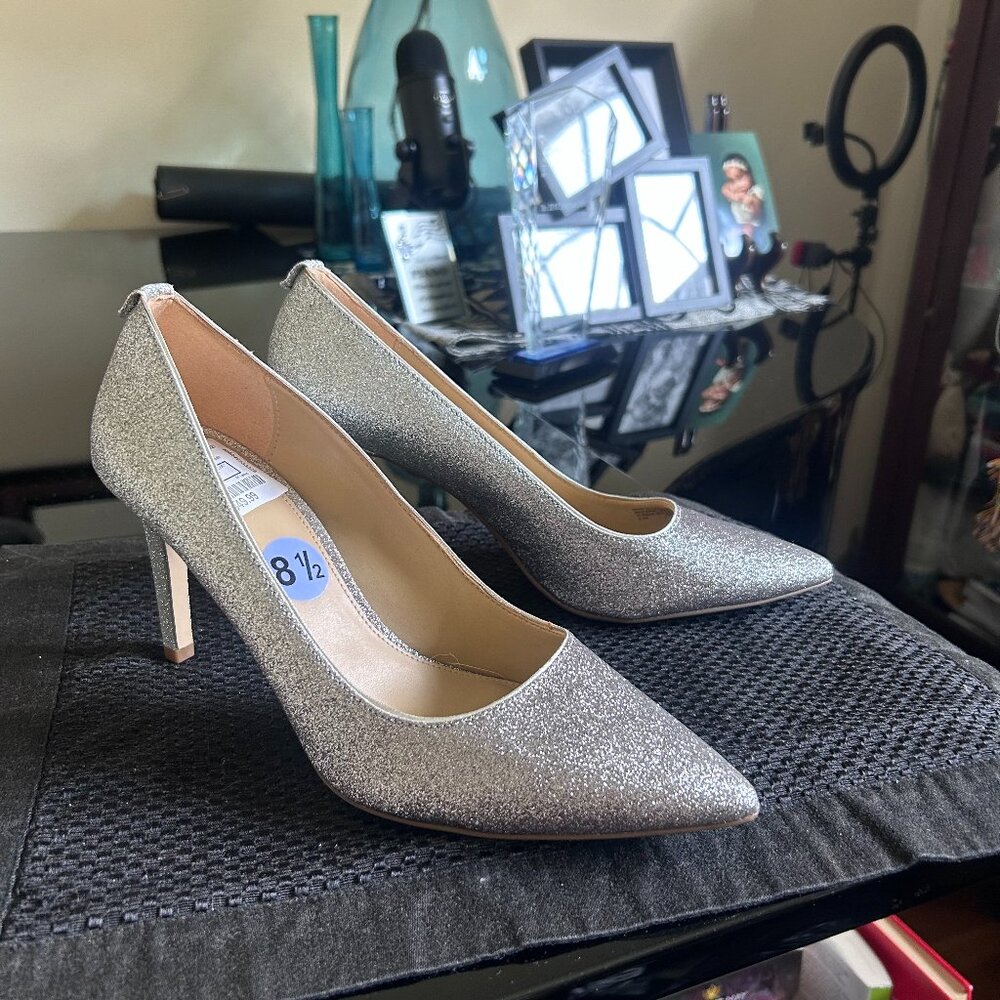 Michael Kors Silver glitter stiletto pumps, size 8.5